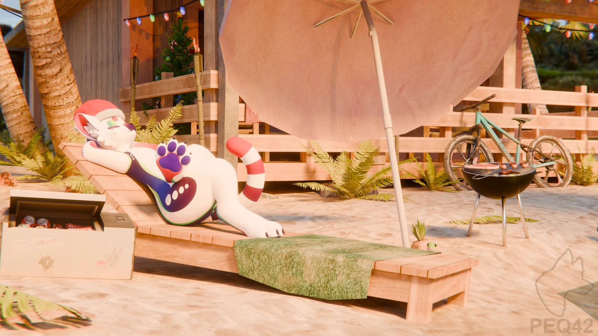 christmas YCH mayu cat feline beach summer.webp