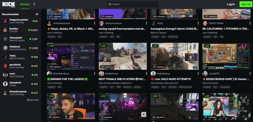 kick website dark mode