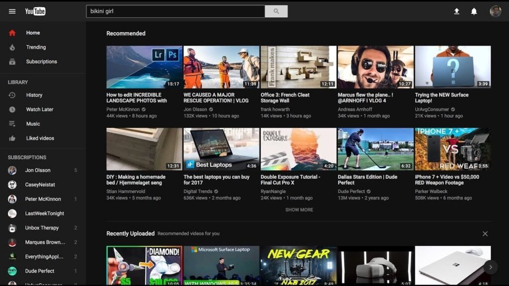 youtube website dark mode