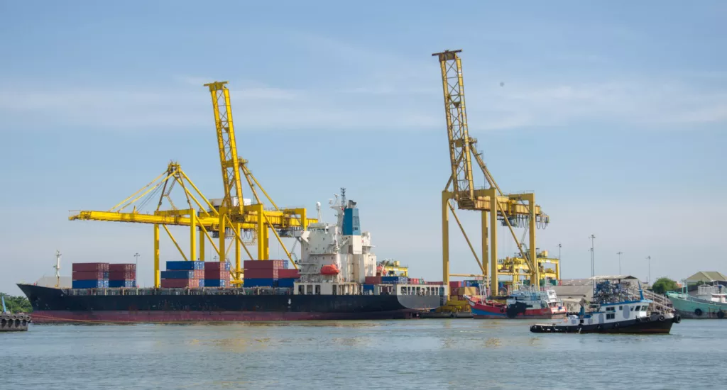 trade containers pier boats