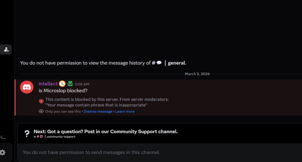 microsoft microslop discord ban