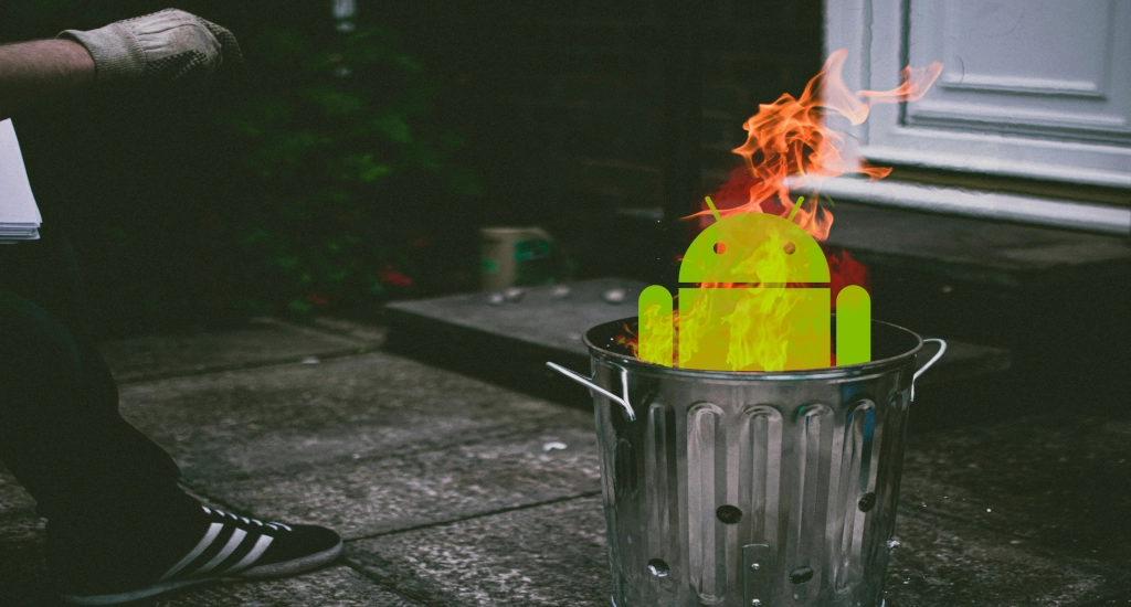 android os on fire in the trash
